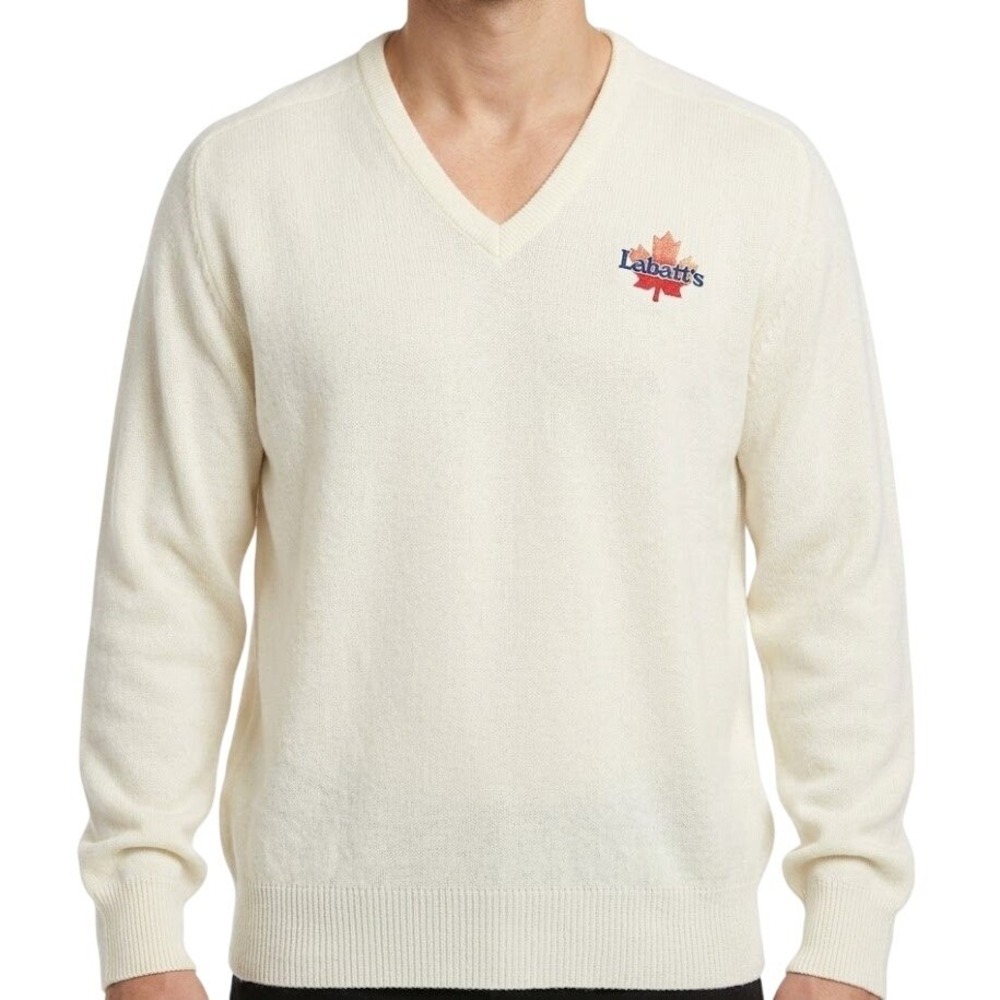 VTG Labatt's Beer Sweater XL White V-Neck Vantage Custom Classics USA Made 80's